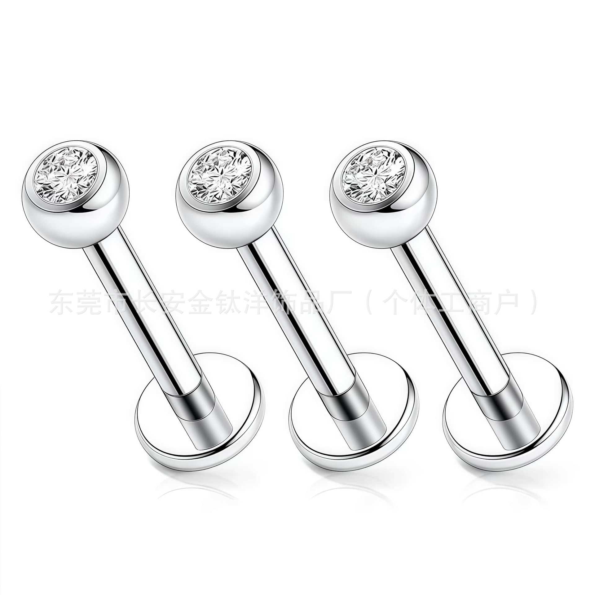 G23 Titanium Internally Threaded Diamond-Encrusted Cup-Shaped Lip Stud, Bowl-Shaped Lip Stud, Nose Stud, Ear Bone Stud, F136 Titanium Alloy Piercing Jewelry - Image 2