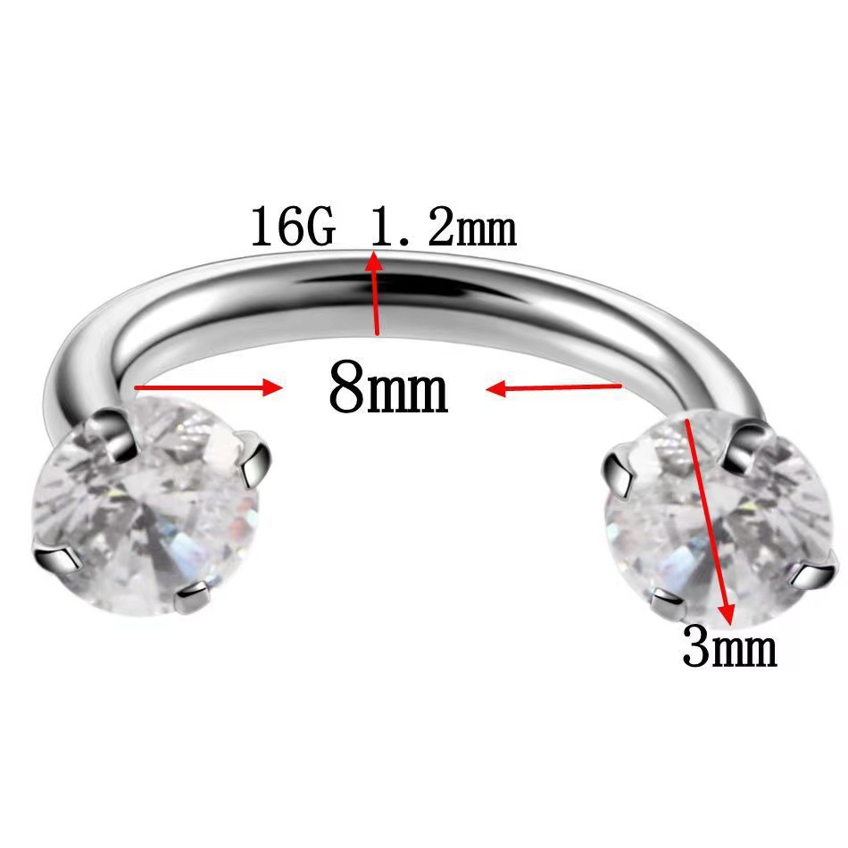 G23 Titanium Alloy Horseshoe Nose Ring with Zircon Double Internal Thread Eyebrow Piercing Jewelry - Image 5