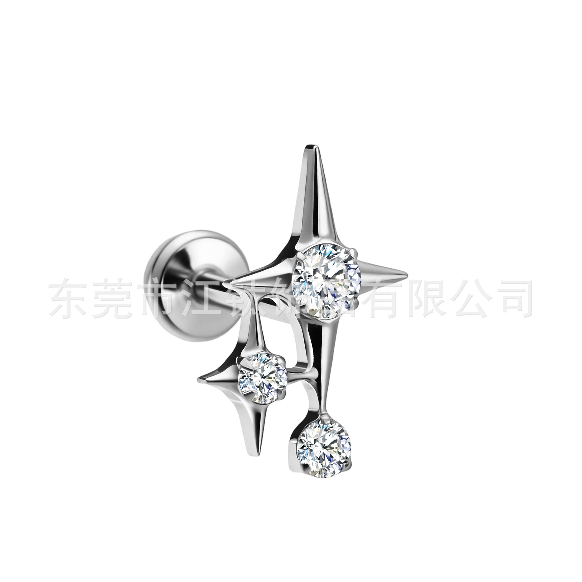 G23 Titanium Alloy Four-Pointed Star Zircon Ear Bone Stud Body Piercing Jewelry - Image 5