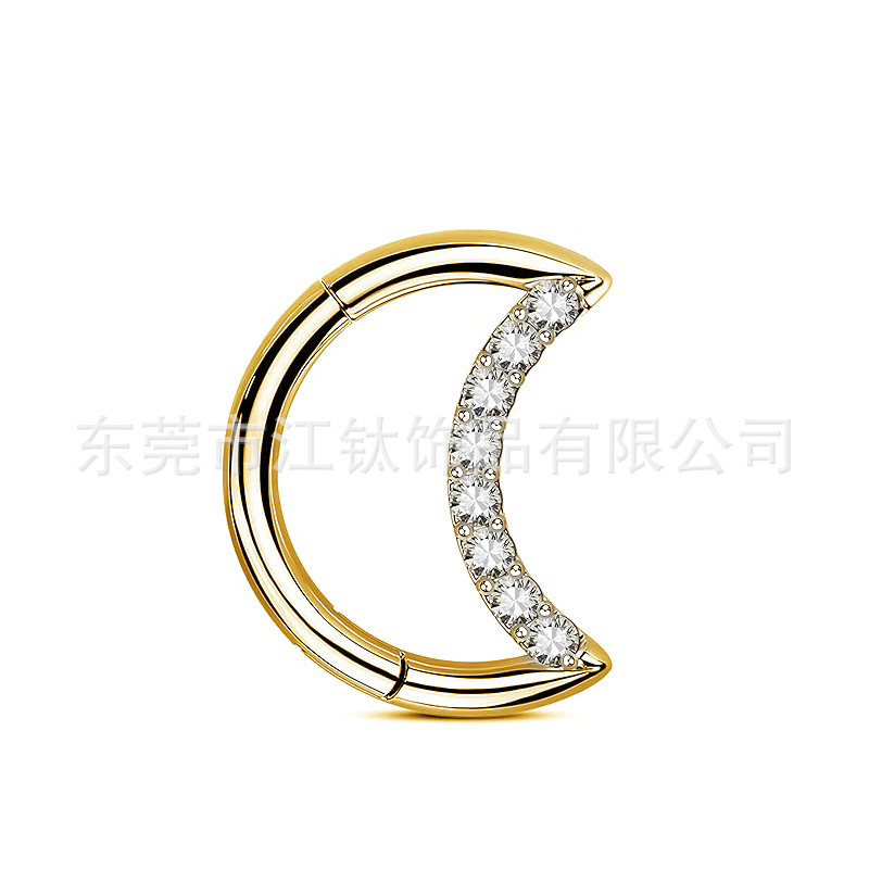 G23 Titanium Moon Earring - Gold with White Zircon, 1.2x8mm, ASTM F136, Body Piercing Jewelry - Image 5