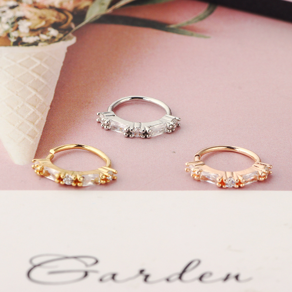 Gold Flower Zircon Nose Ring Nail, Cartilage Daith Earring, Copper Ear Bone Stud - Image 3
