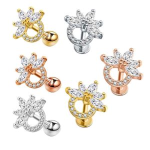 Stainless Steel Leaf Motif Lip Ring Labret Stud Ear Jewelry Rose Gold 6mm