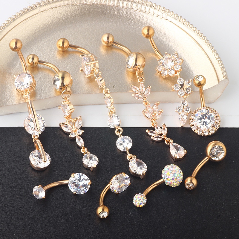 Rose Gold Stainless Steel Belly Button Ring Set 10 Piece Geometric Cactus Belly Ring Jewelry - Image 3