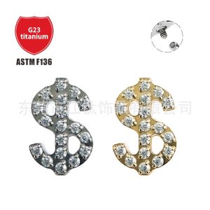 JT770 G23 Titanium Ear Bone Nail Dollar Inlaid Zircon Cross-Border Hot Selling Body Piercing Jewelry Ear Stud