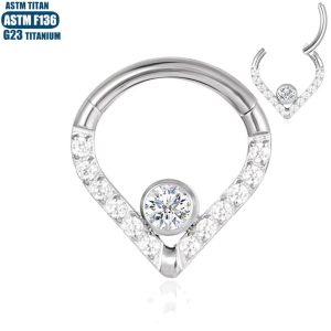 Titanium Nose Ring F136 Titanium Alloy Zircon Water Drop Earrings Female Conch Perforated Cartilage Ring Nasal Septum Ring Piercing Jewelry