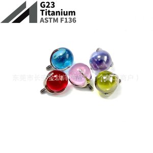 F136 Titanium Round Ball Three-Claw Glass Ball Lip Nail Tongue Nail Ear Nail G23 Titanium Alloy Body Piercing Jewelry Ear Bone Nail
