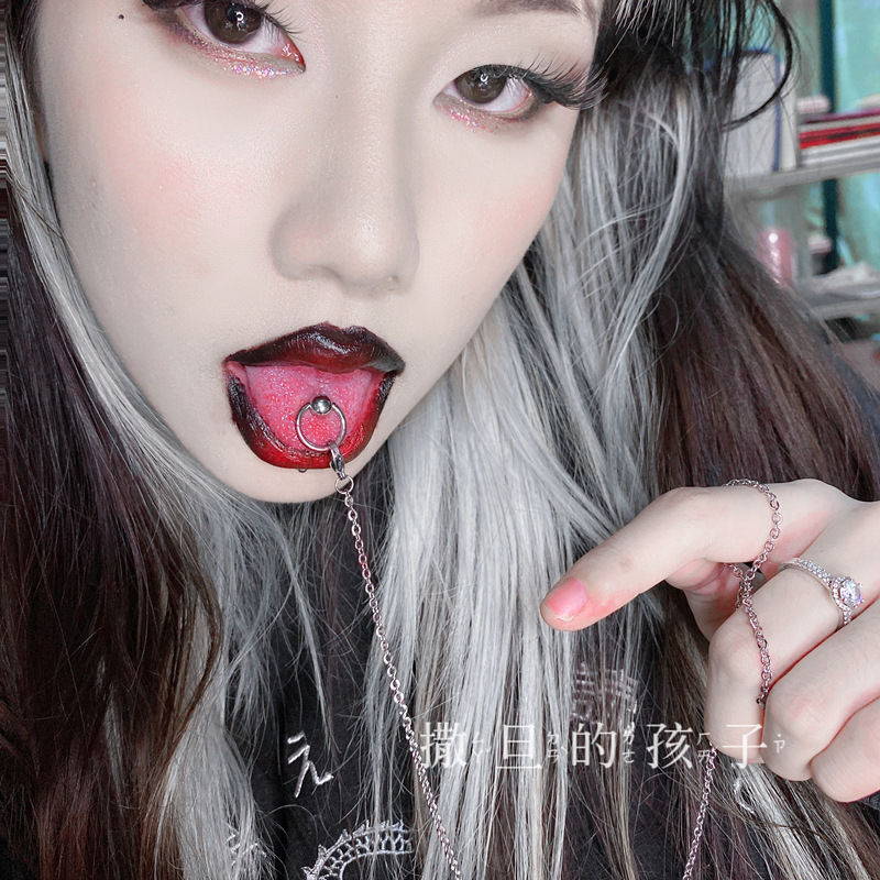 Tongue Nail Chain Tongue Ring Hot Girl Tongue Nail Punk New Piercing Jewelry Stainless Steel Set - Image 3