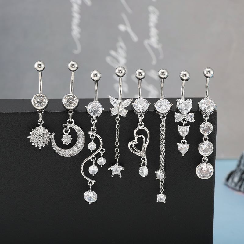 Wholesale 8-Piece Stainless Steel Belly Ring Set: Star, Moon, Butterfly, Heart Designs, Mixed Styles - Image 2