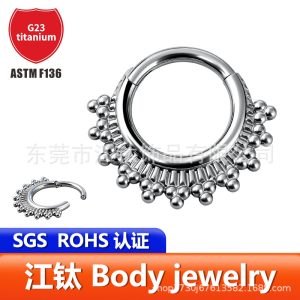 G23 Titanium Nose Stud with Welded Beads 3D Cross Nose Ring Hoop Body Piercing Jewelry