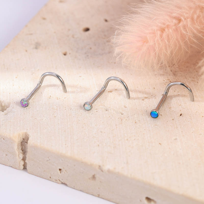 European American Hot Sale Stainless Steel Opal Nose Stud Opal Nose Jewelry Body Piercing Direct Sales - Image 2