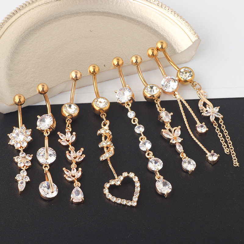 Classic Stainless Steel Belly Button Ring Set - 8-Piece Crown Umbilical Rings Body Piercing Jewelry - Image 2