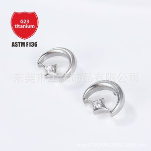F13 June Bright Earrings with Zircon Four-Corner Star G23 Titanium Alloy Cartilage Ear Bone Nail