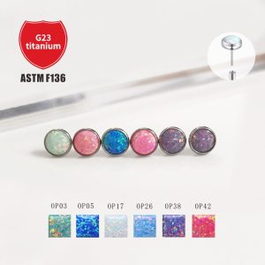 F136 Titanium Opal Lip Labret Stud Flat Opal Pin Inlay Disc G23 Titanium Alloy Body Piercing