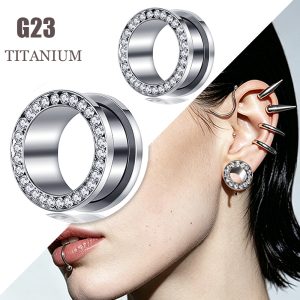 G23 Titanium Alloy Ear Expander with Pulley Design Geometric Body Piercing Jewelry Silver 16mm