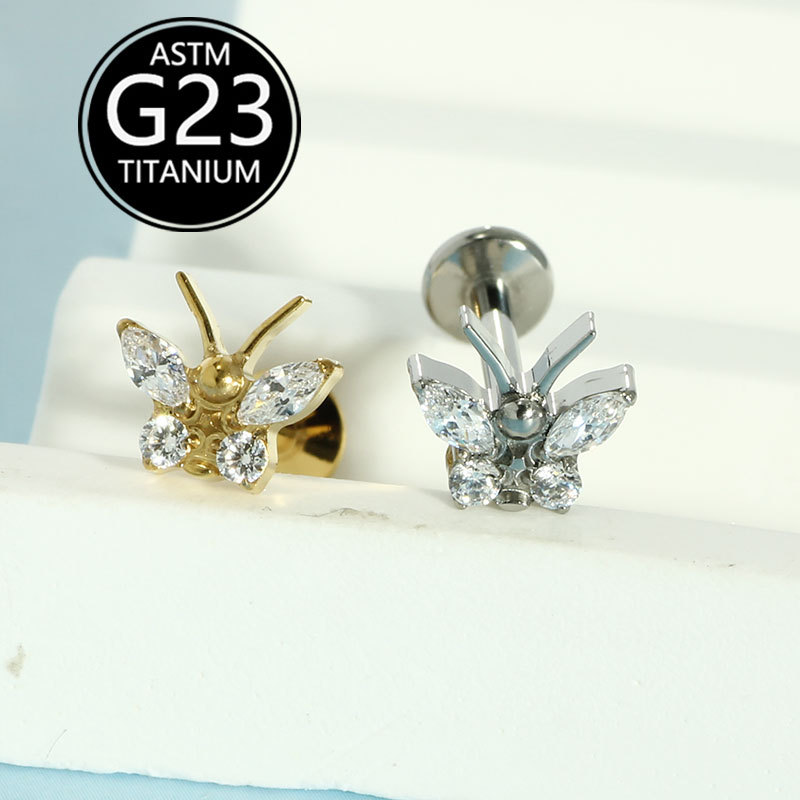 2025 New G23 Titanium Alloy Butterfly Lip Labret Stud Internal Thread Piercing Jewelry - Image 5