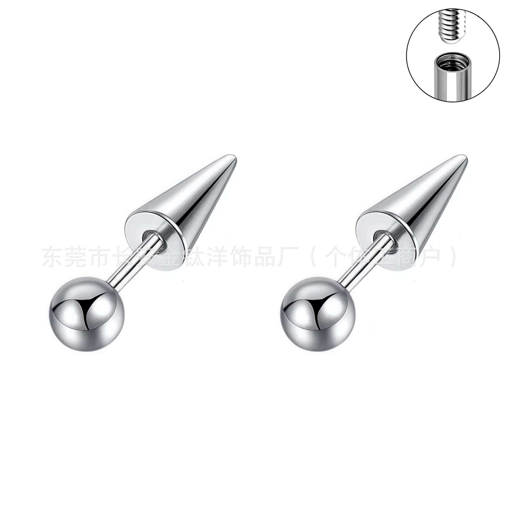 F136 Titanium Internally Threaded Double-Ended Pointed Ball Ear Studs - Cartilage Earrings for Helix Tragus Piercing - Image 2