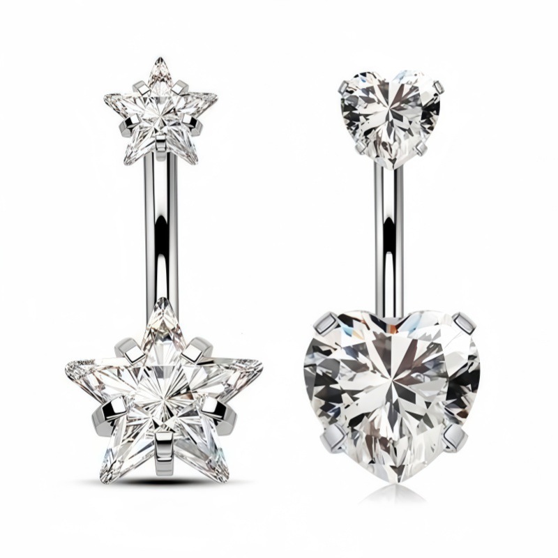 Stainless Steel Star Zircon Navel Ring Internally Threaded Belly Button Piercing Jewelry Wholesale - Image 2