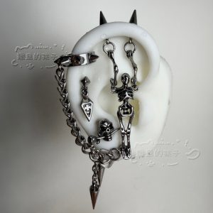 Devil Stud Ear Bone Studs, 316L Surgical Steel That Won't Fade, Double Ear Piercing Hoop and Stud Set, Punk Ear Accessories