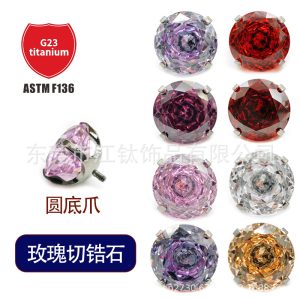 G23 Titanium New Rose Cut Zircon Earrings for Helix Cartilage Piercing - ASTM F136 Titanium Alloy Ear Bone Nail