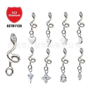 G23 Titanium Ear Cartilage Snake Pendant Zircon Stud Body Piercing Jewelry
