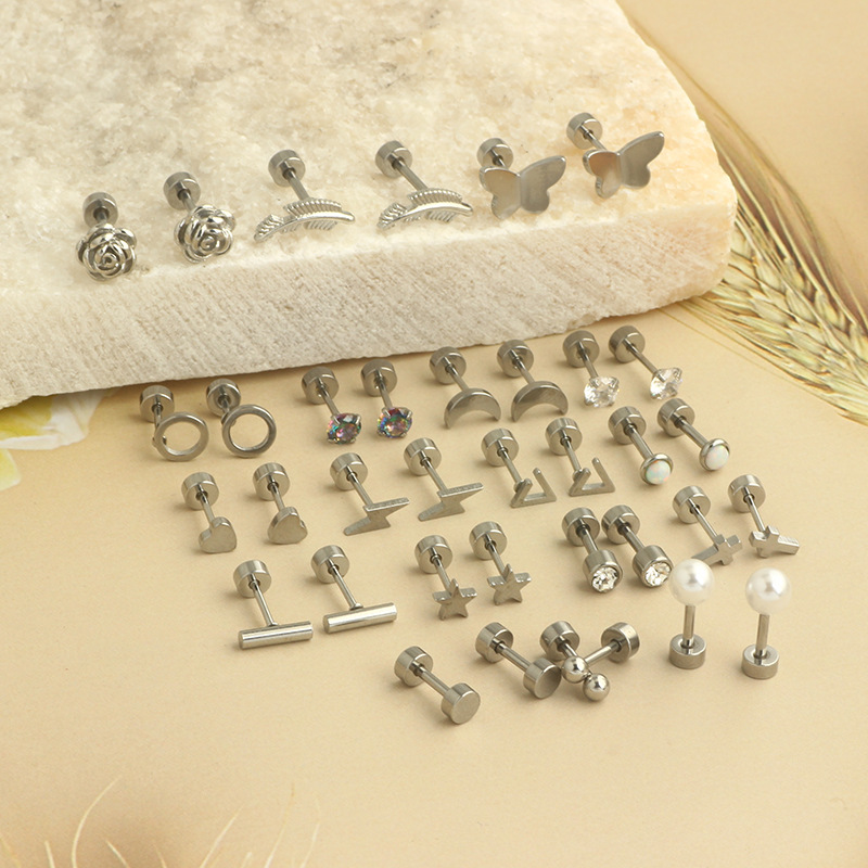 Gold Heart-Shaped Mini Stud Earrings Stainless Steel Geometric Cake Studs for Women - Image 3