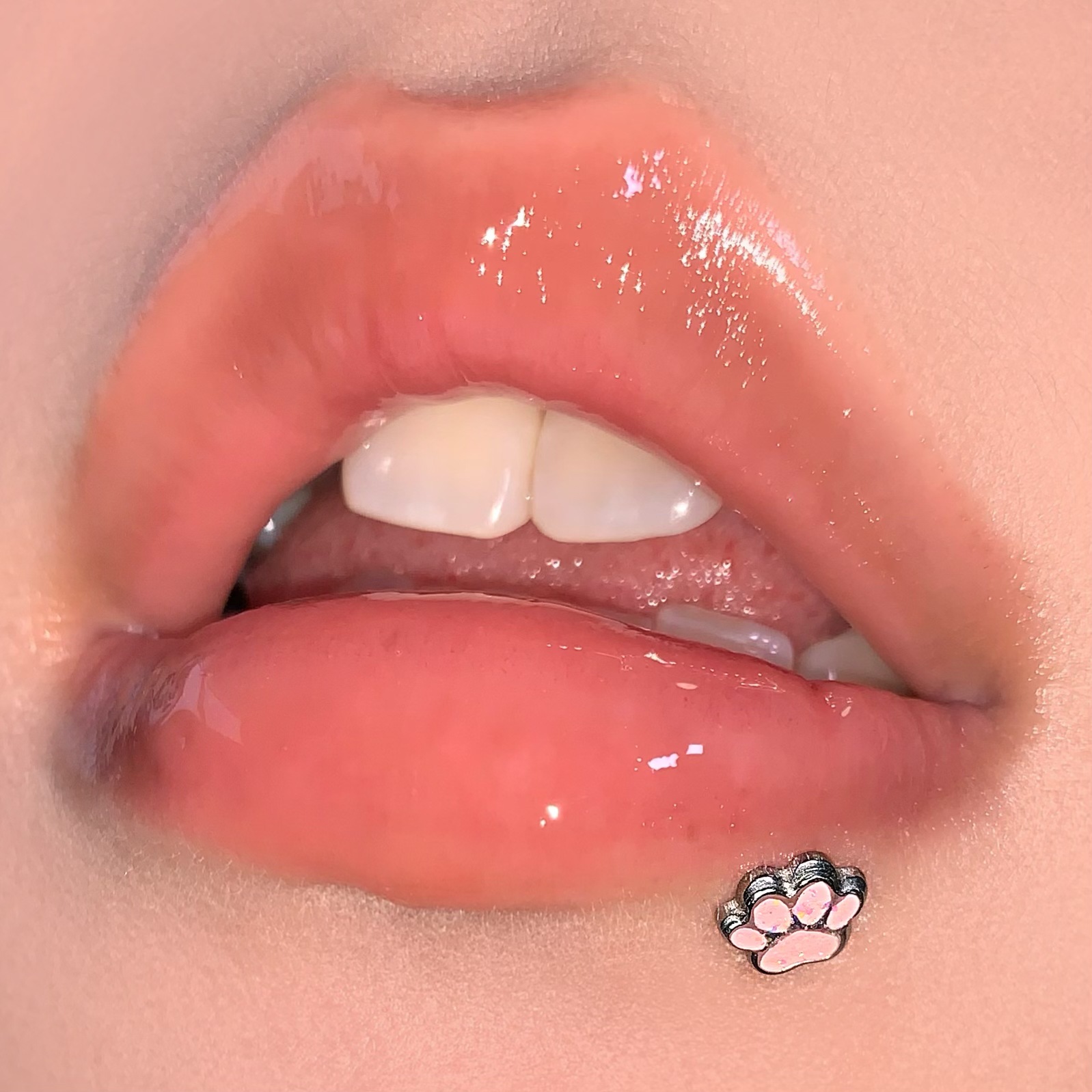 Pink Cat Claw Lip Labret Stud 16mm 1.2mm 316L Surgical Steel Internally Threaded Lip Ring Piercing Jewelry - Image 2