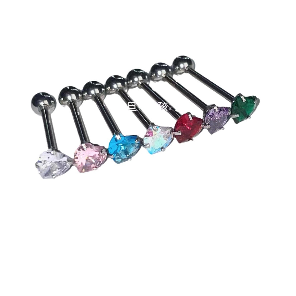 Edinburgh Night Zircon Heart Tongue Barbell 316L Surgical Steel Green Tongue Piercing Jewelry Wholesale - Image 5
