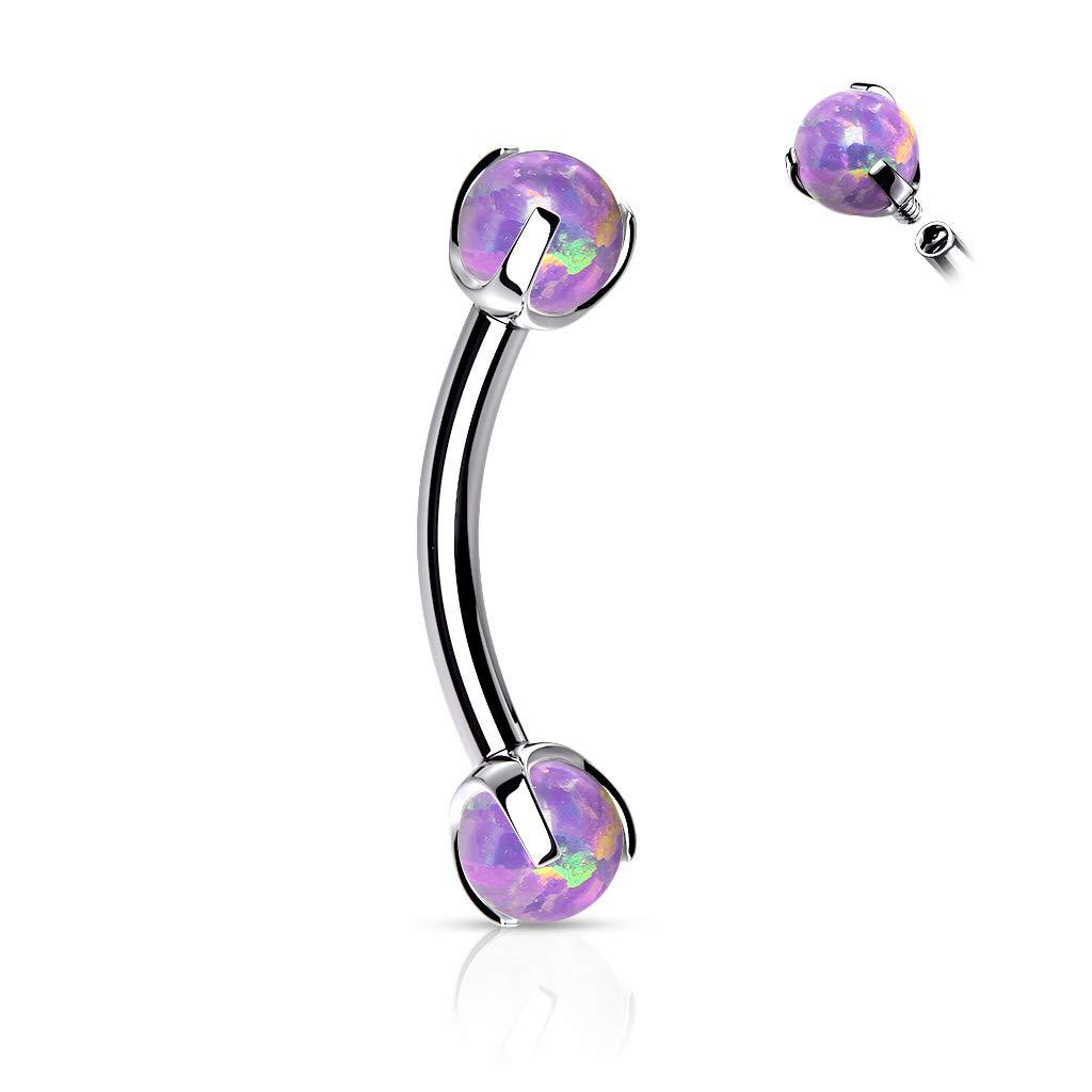 G23 Titanium Opal Eyebrow Curve Barbell - Internally Threaded 1.2mm x 14mm 4mm Ball - Image 3