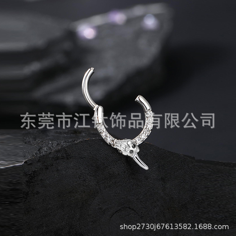 Snake Head Shape Nose Ring Zircon Inlaid Titanium Alloy Nose Stud Nail Gold G23 Body Piercing Jewelry - Image 4