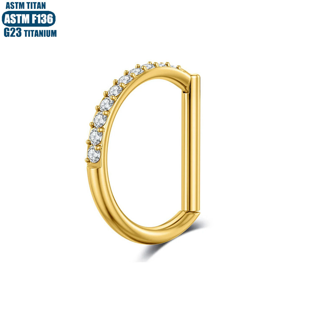 F136 Titanium Alloy Diamond-Encrusted D-Shaped Nose Ring Implant-Grade Closed Ring Seamless Ring Diaphragm Cartilage Earrings - Image 3