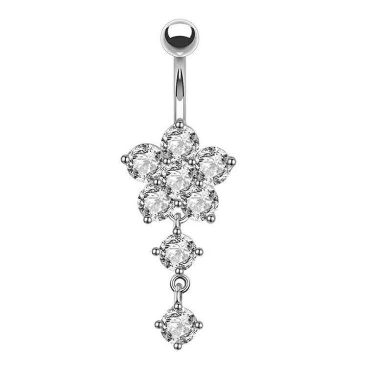 Super Flash Zircon Navel Ring - White Gold Plated Copper Belly Button Piercing Jewelry - Image 5