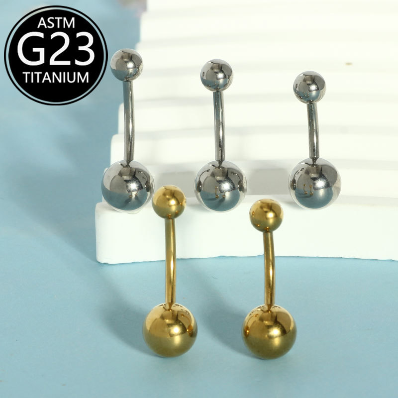 G23 Titanium Alloy External Thread 14g Curved Rod Navel Ring F136 Double-Sided Light Ball Piercing Jewelry - Image 2