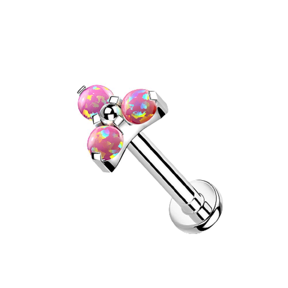 G23 Titanium Ear Nail Triangle Flower Bag with Opal Labret Stud Lip Nail Internal Thread Piercing Jewelry - Image 2