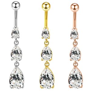Fashion Water Drop Silver Zircon Belly Button Ring for Women Dangle Navel Piercing Jewelry