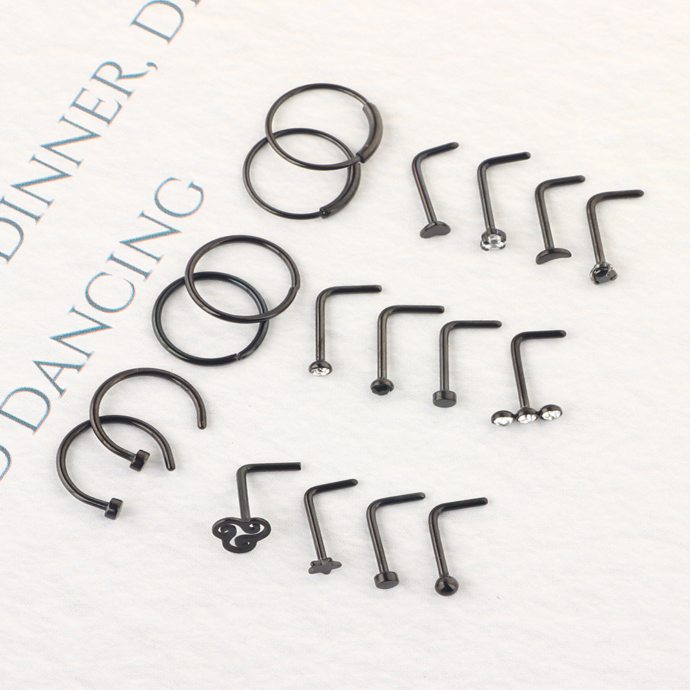 Amazon Combination Nose Stud Set Body Piercing Accessories Stainless Steel Nose Ring European and American Gold 21-Piece Set - Image 5
