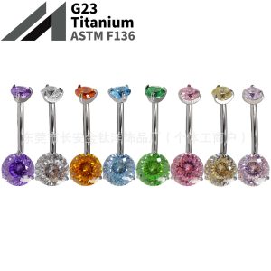 F136 Titanium Internal Thread Bird's Nest Zircon Double-Ended Zirconium Curved Rod Navel Ring