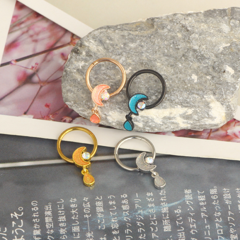 Stainless Steel Moon Nose Ring Star Nose Stud Hoop Piercing Jewelry for Cartilage Lip Ear - Rose Gold - Image 5