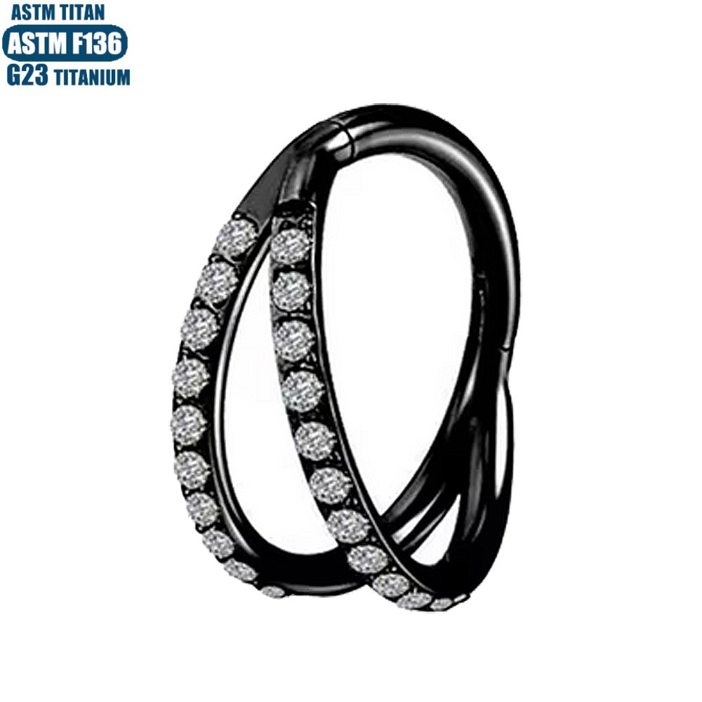 F136 Titanium Hinged Nose Ring with Zircon 2-Side Separation Conch Piercing Nose Septum Ring Earring for Men Women - Image 3
