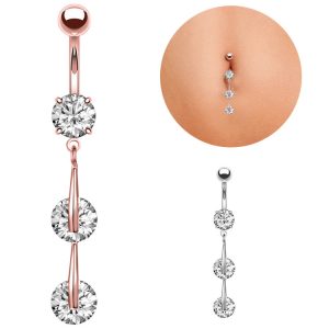 Rose Gold Zircon Navel Ring Belly Button Ring Cute Belly Piercing Jewelry 316L Surgical Steel