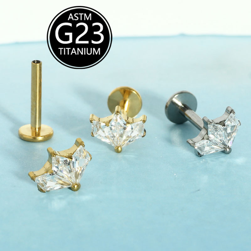 G23 Titanium Lip Piercing Jewelry with Zircon - Leaf Labret Stud Ear Bone Nail New Style - Image 4