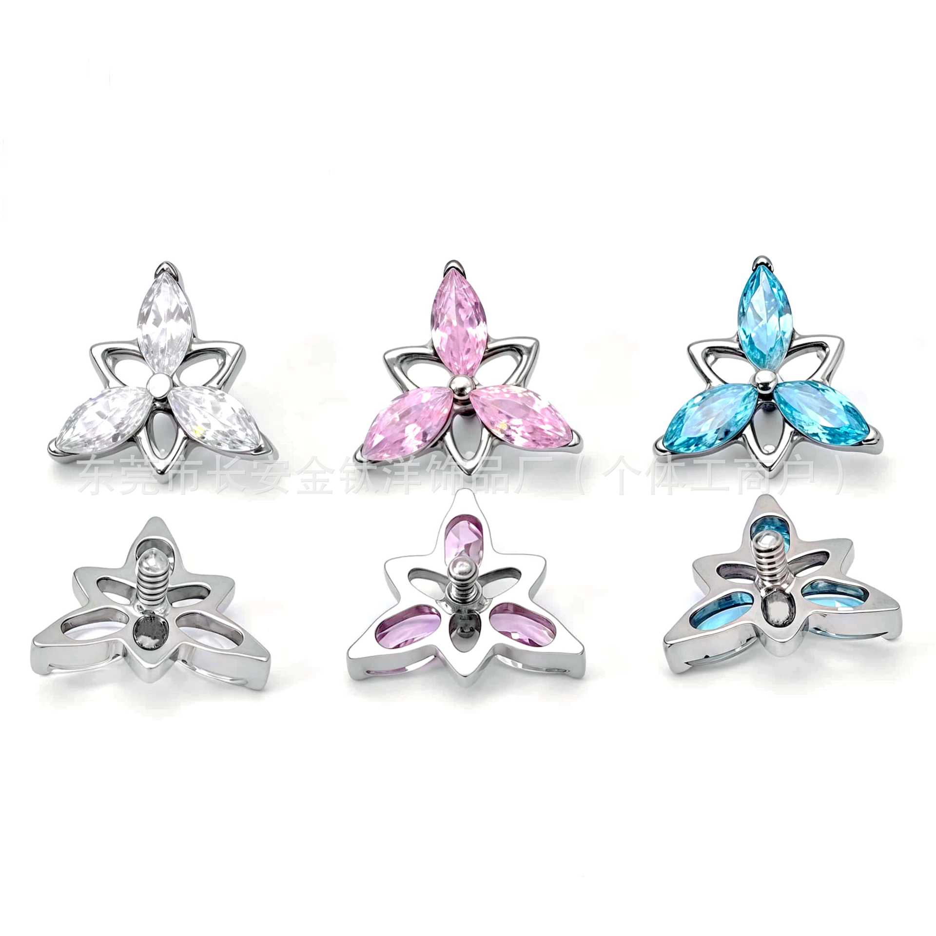 F136 Titanium Five-Pointed Star Three-Horse Eye Zircon Earrings Ear Bone Nails Cochlear Nails G23 Titanium Alloy Body Piercing Jewelry - Image 5