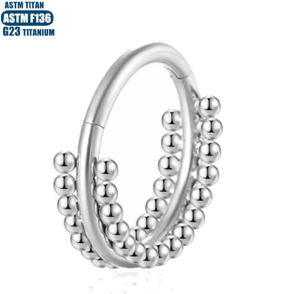 G23 Titanium Nose Ring Double Layer Solder Ball Septum Ring Seamless Ring Hinge Earrings - Image 4