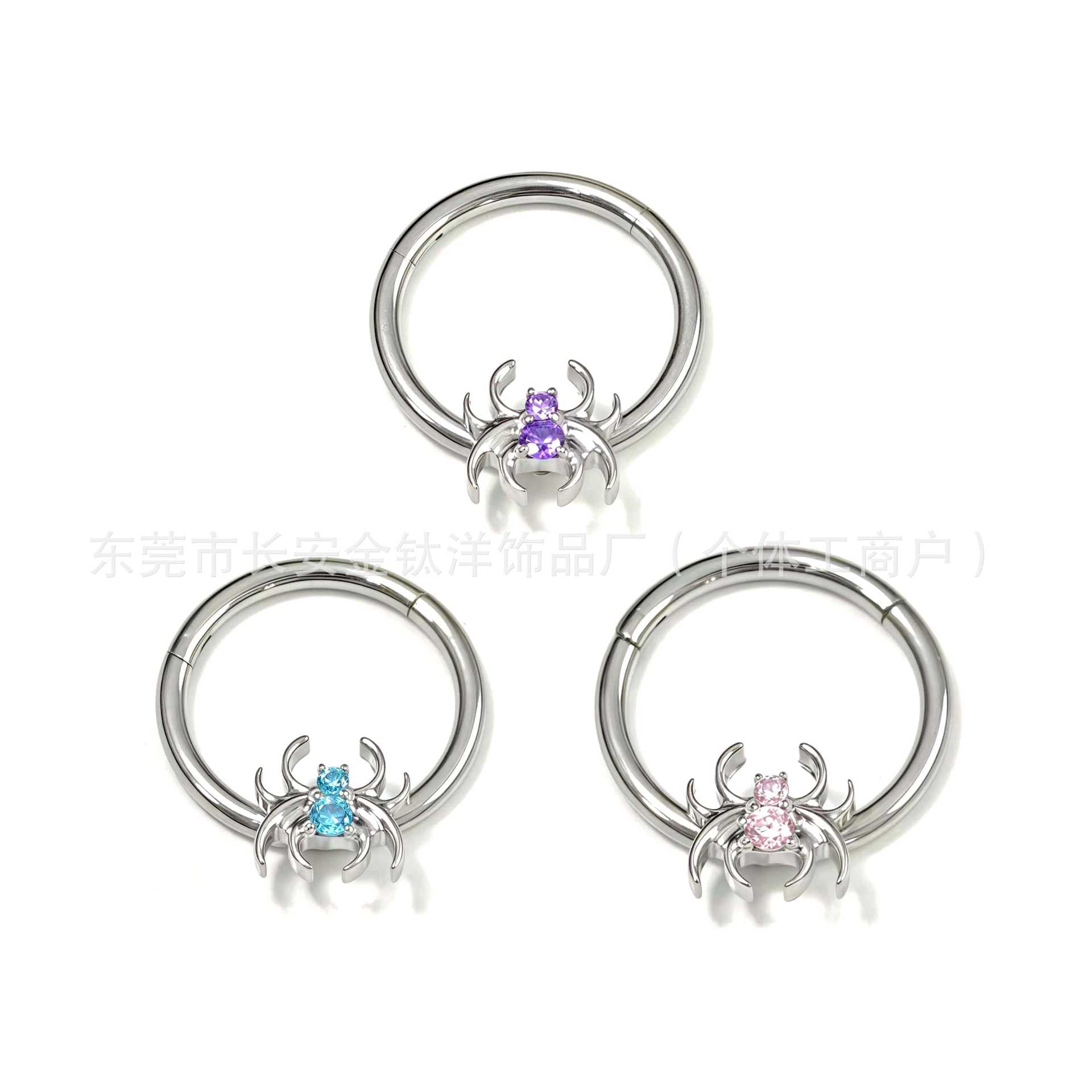 F136 Titanium Spider Zircon Seamless Open Ring Nose Septum Ring Earrings G23 Titanium Alloy Piercing Jewelry - Image 4