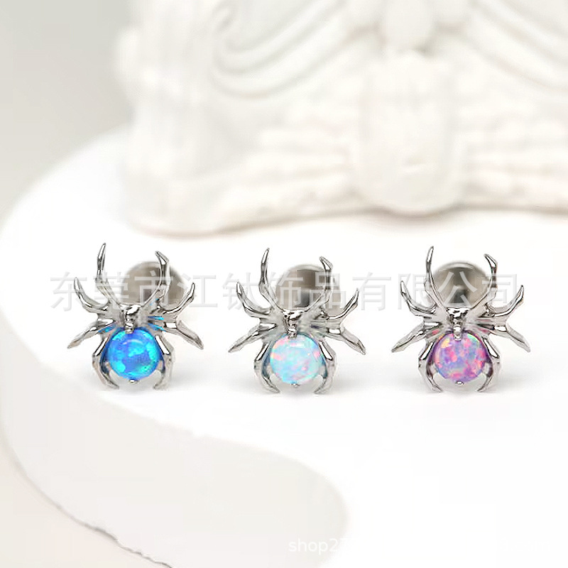 G23 Titanium Ear Cartilage Stud Spider with Australian Opal - ASTM F136 Body Piercing Jewelry - Image 2