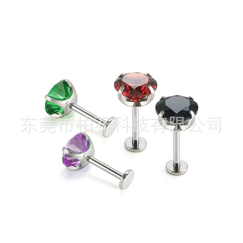 ASTM F136 Titanium 5A Zircon Bowl Bottom Curved Bottom Earrings G23 Titanium Huazi Ear Bone Nail Lip Nail Body Piercing Earrings - Image 5
