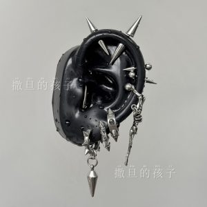 316L Surgical Steel Skull Pendant Ear Stud Cyberpunk Punk Style Earring