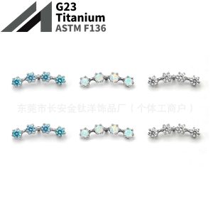 F136 Titanium Four-Row Zircon Lip Piercing, Ear Stud, Ear Conch Stud, Ear Cartilage Stud, G23 Titanium Alloy Piercing Jewelry