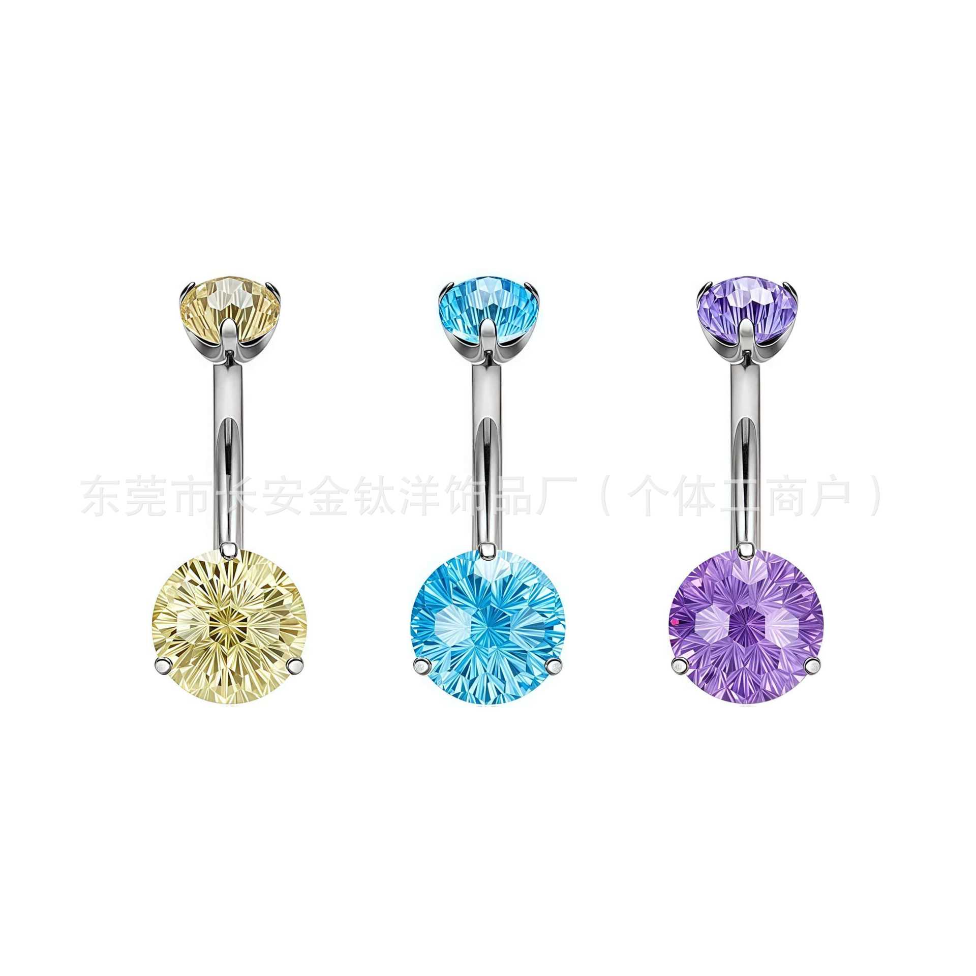 F136 Titanium Internal Thread Fireworks Zircon Double-Ended Curved Rod Navel Ring - G23 Titanium Alloy Belly Piercing Jewelry - Image 4