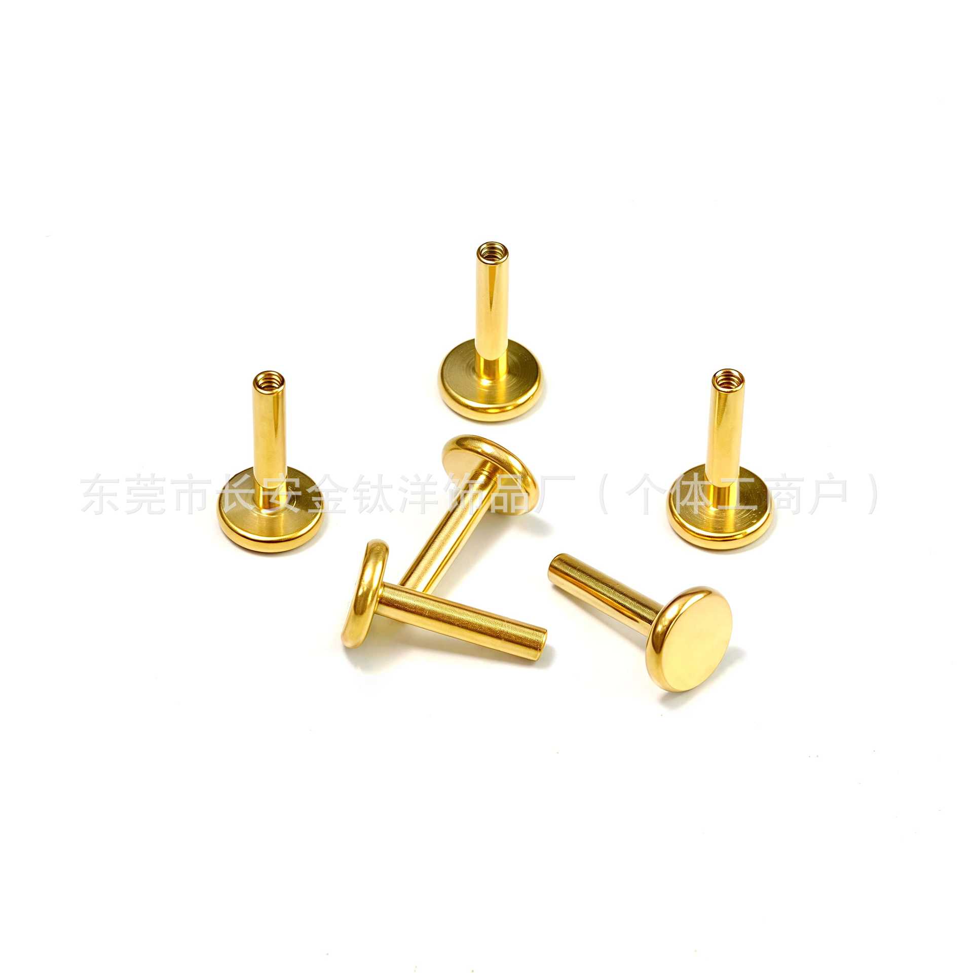 F136 Titanium 18K Gold Plated Internal Thread Labret Stud Flat Bottom Rod Body Piercing Jewelry - Image 2