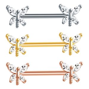 Dragonfly Straight Screw Ring 14G 16mm Body Piercing Jewelry Zircon Nail Style